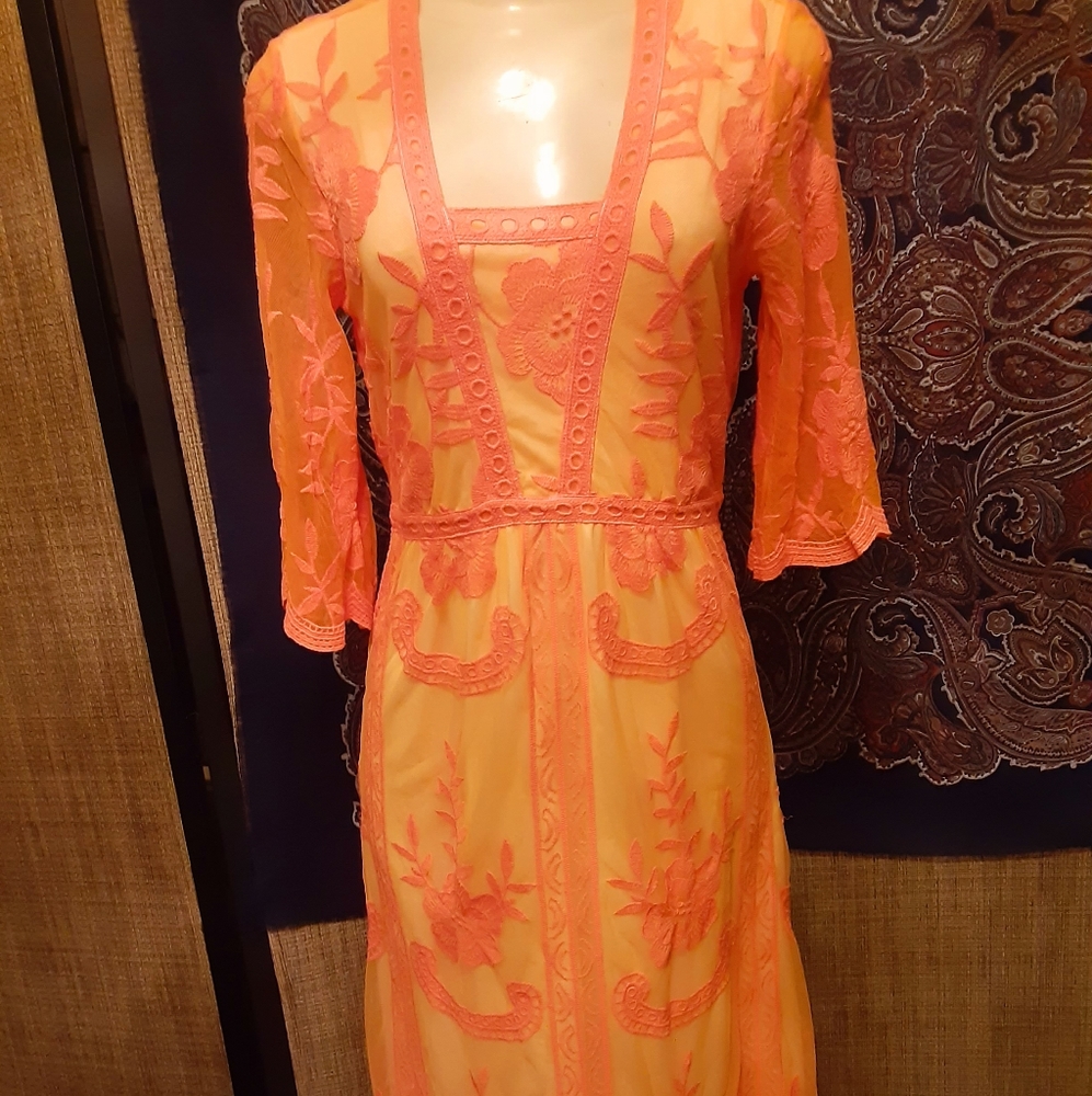 Reba Boho Peasant Layered Lace Dress